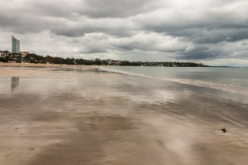 low tide at Takapuna beach