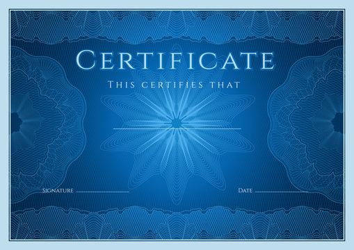 Certificate / Diploma template. Guilloche pattern, award border
