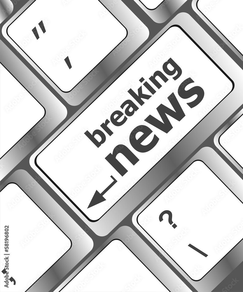 Poster breaking news button on computer keyboard pc key