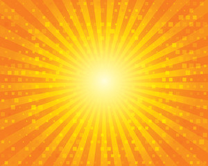 Obraz premium Sun Sunburst Pattern with squares. Orange sky.