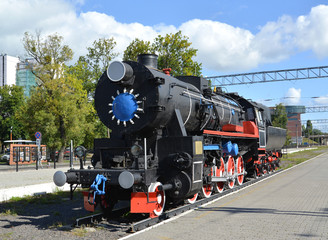 Kaliningrad. The old German engine at the platform of the Northe