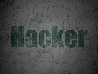 Privacy concept: Hacker on grunge wall background