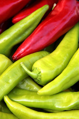 Organic peppers in a pile, bio market concept