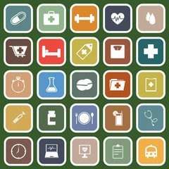 Health flat icons on green background