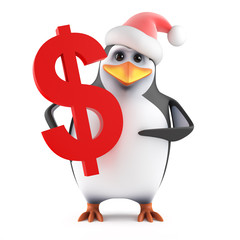 Santa Penguin holds a US Dollar sign