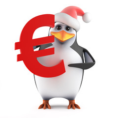 Santa Penguin holds Euro currency symbol