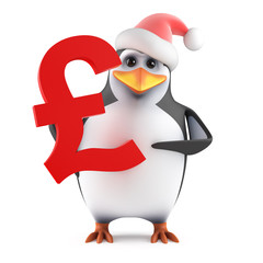 Santa Penguin holds a UK Sterling symbol