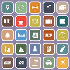 Travel flat icons on violet background