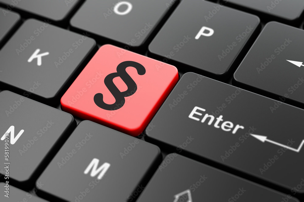 Poster law concept: paragraph on computer keyboard background