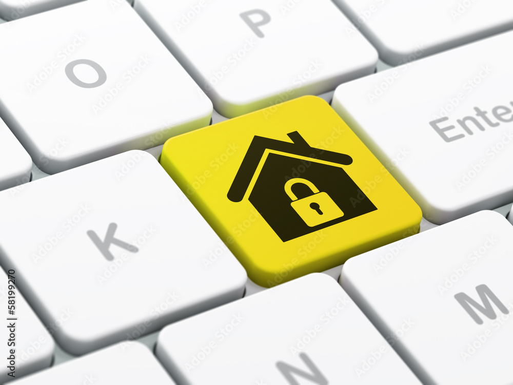 Aufkleber security concept: home on computer keyboard background