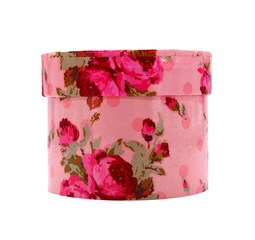 round pink with roses gift box on a white background