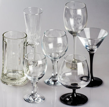 Set of wine glasses for different drinks