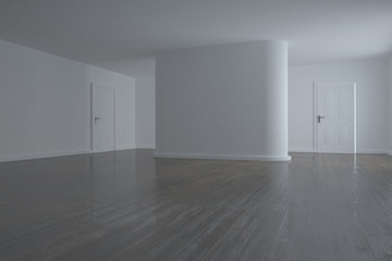 Bright room with two closed doors