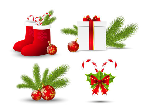 Set of vector Christmas icons on white