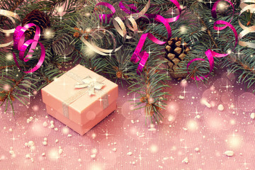 pink gift box on a christmas background - 58202469