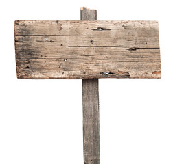 close up of an empty wooden sign isolated on white background