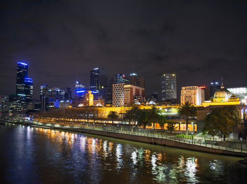 central melbourne skyline at night australia