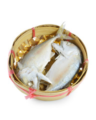 Mackerel fish in bamboo basket (with clipping path)