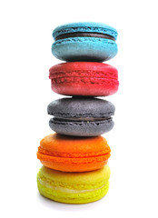 colorful macarons isolated on white backrgound