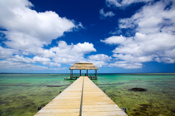 Calm scene with jetty and turquoise water in Mauritius