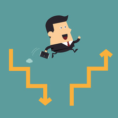 Businessman jump to next chart, Business concept