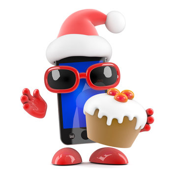 Smartphone Santa with a Christmas cake
