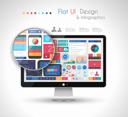 UI Flat Design Elements in a modern HD screen computer: