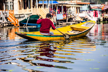 Fototapeta na wymiar Shikara boat in Dal lake , Kashmir India