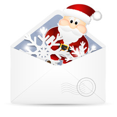 Open envelope with snowflakes and Santa Claus.