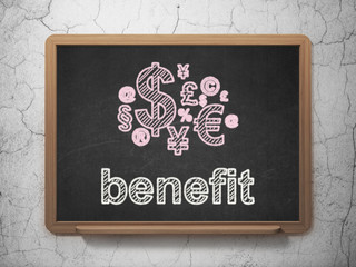 Business concept: Finance Symbol and Benefit on chalkboard