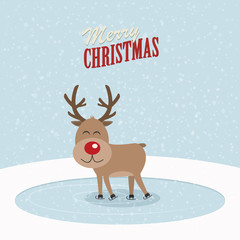 reindeer skate on ice snowy background