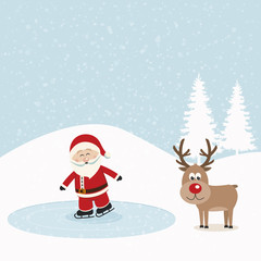 santa claus skate on ice snowy background