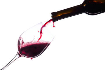 Red wine on white background
