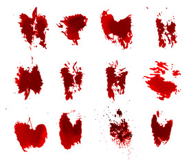 Red bloody ink color grunge splats