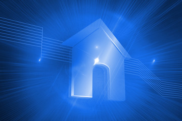 Shiny house on blue background