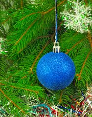 blue ball on Christmas tree