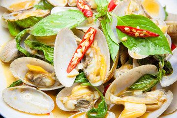 stir fried clams with roasted chili paste, Thai food