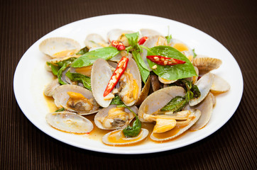 stir fried clams with roasted chili paste, Thai food
