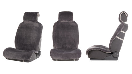 set of auto seats under grey cover isolated on white