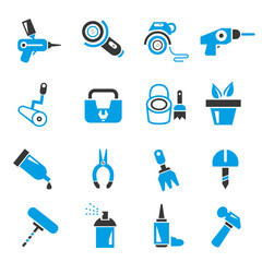 garden gadget, and tool icons, blue theme