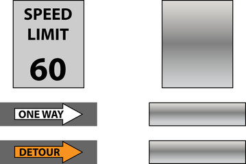 speed limit, detour and one way sign with empty table