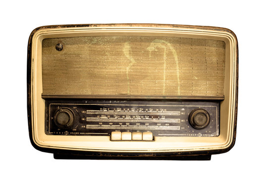 Old radio, Antique brown radio on a white background
