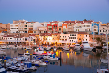 Fototapeta na wymiar Ciutadella Menorca marina Port sunset with boats