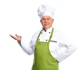 Chef inviting at restaurant.