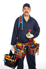 Plumber with a tool belt.
