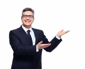 Businessman presenting copyspace.
