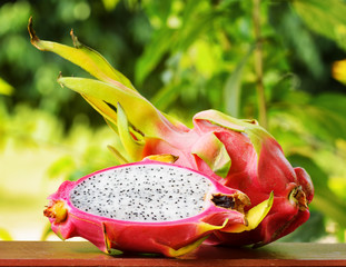 Ripe dragon fruit on nature background