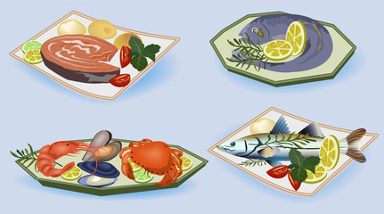 Different seafood and vegetables