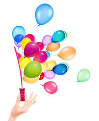 bubble wand and flying balloons