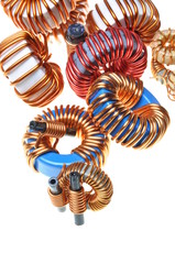 Copper coils isolated on white background
